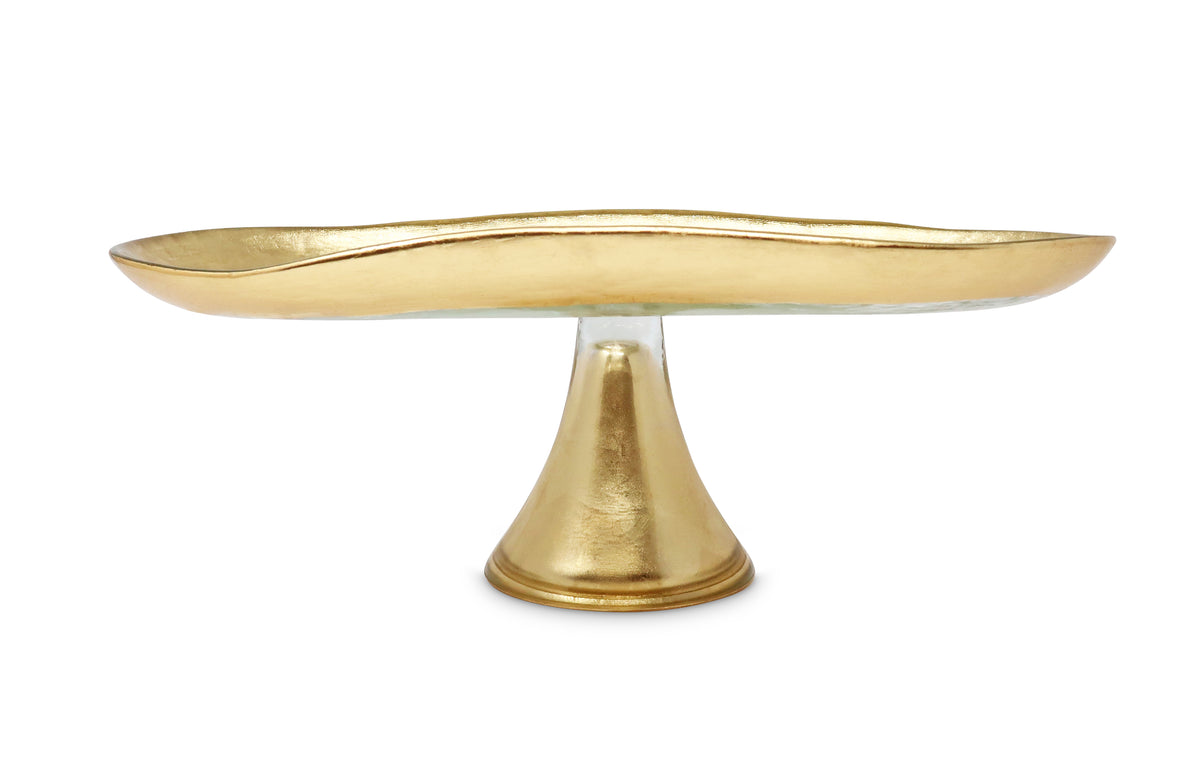 Footed Glass Tray with Gold Brushed Rim Classic Touch Decor