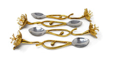 Load image into Gallery viewer, Set of 4 Gold Dessert Spoons with White Enamel Flowers