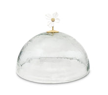 Load image into Gallery viewer, Gold Base Cake Stand and Platter Glass Cover w Jewel Flower, 12&quot;D