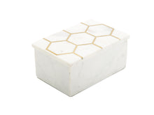 Load image into Gallery viewer, White Marble Decorative Box W/ Gold Hexagon Design On cover