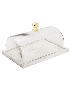 Rectangular Marble Cake Dome with Gold Knob
