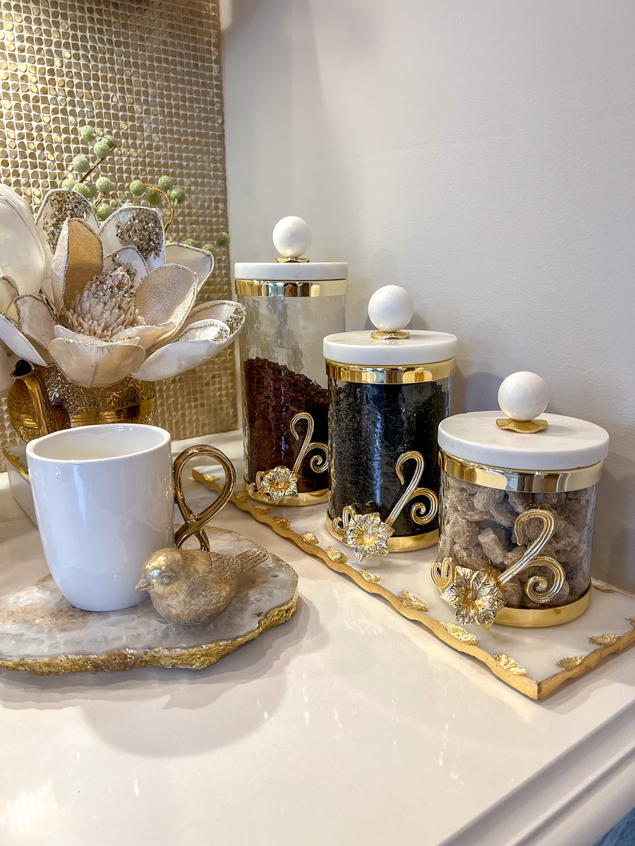 Marble Rose Gold Tea And Coffee Canisters Storage Canisters Rose