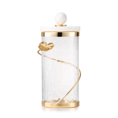 Glass Canister with Gold Heart Detail and Marble Lid