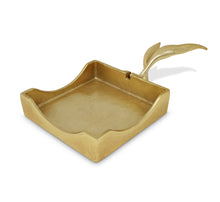 Load image into Gallery viewer, Gold Square Napkin Holder with Leaf Tong