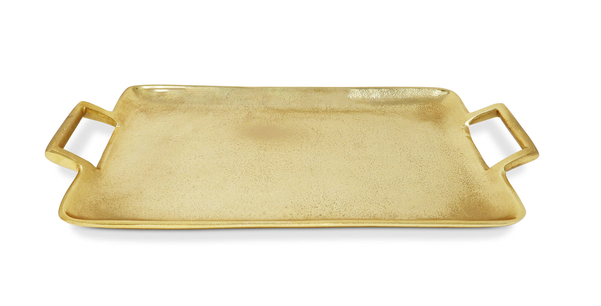 Gold Rectangle Serving Tray with Handles Classic Touch Decor