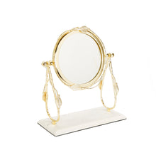 Load image into Gallery viewer, Table Mirror Gold leaf Border White Marble Base