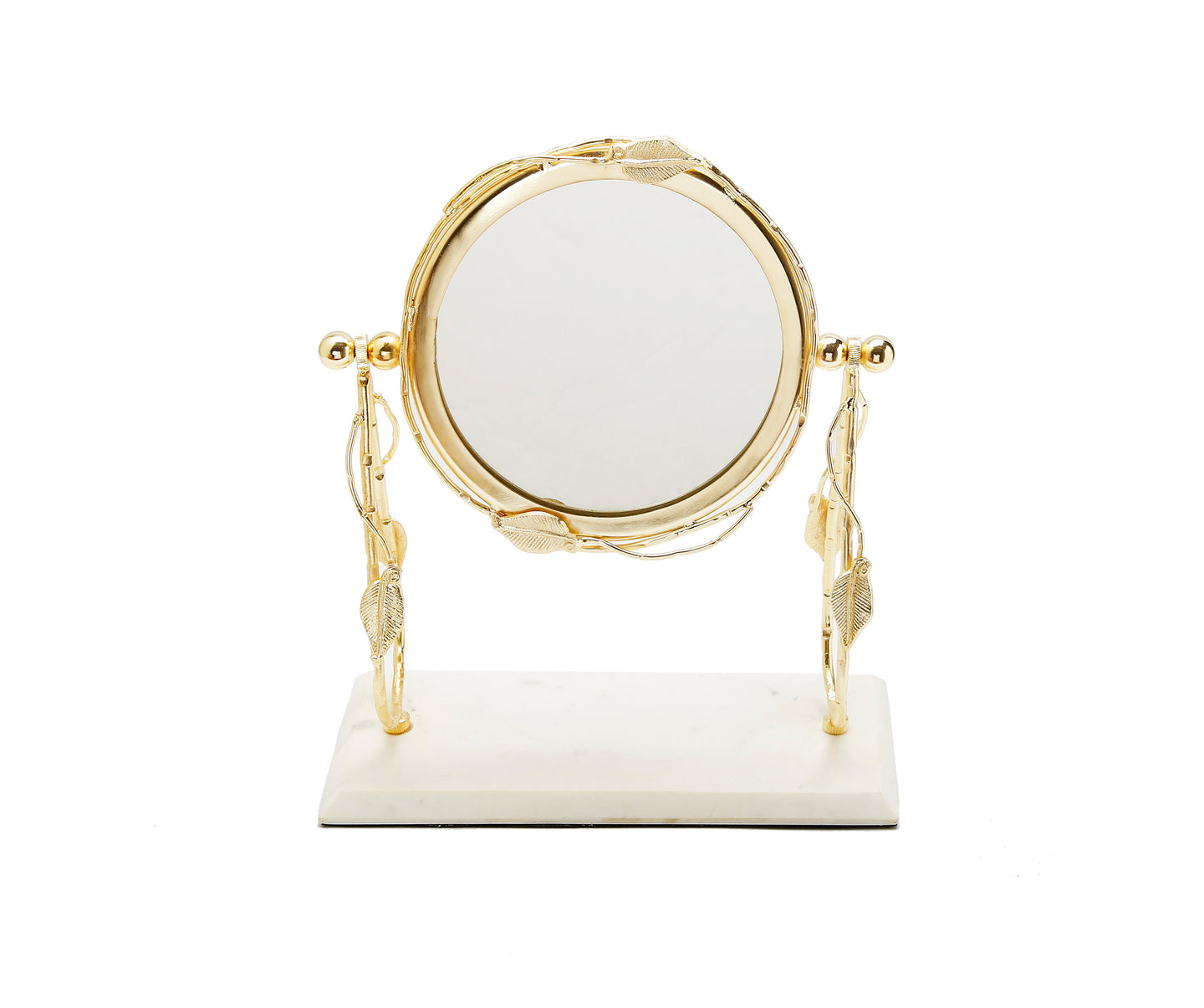 Table Mirror Gold leaf Border White Marble Base