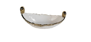 White Porcelain Boat Dish with Gold Edge, 13.5"L