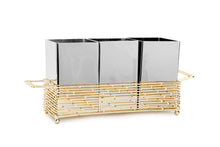 Load image into Gallery viewer, Gold Brick Design Cutlery Holder with Hammered Stainless Inserts