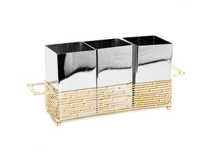 Gold Brick Design Cutlery Holder with Hammered Stainless Inserts