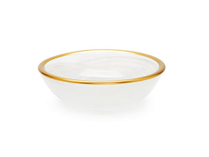 Set of 6 Alabaster White Dip Bowls with Gold Rim