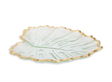 Load image into Gallery viewer, Glass Leaf Dish with Gold Rim 9.5&quot;L 8.25&quot;W