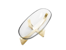 Load image into Gallery viewer, Glass Oval Bowl on Gold Block Base