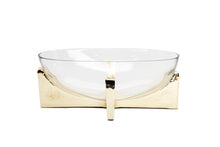 Load image into Gallery viewer, Glass Oval Bowl on Gold Block Base