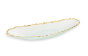 Glass Oval Tray with Gold Edge 15"L 5.25"W