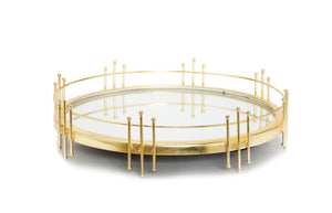 Round Mirror Tray with Gold Symmetrical Design