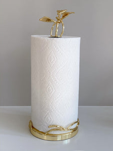 Gold Paper Towel Holder with Leaf Design - 7" Base