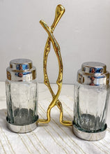 Load image into Gallery viewer, Glass Salt and Pepper Set with Gold Twig Design - 4&quot;L x 2&quot;W x 7.5&quot;H