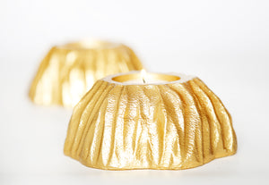 Set of 2 Gold Textured Tea Light Holders