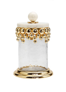 Medium Hammered Glass Canisters with Gold Design and Marble Lid