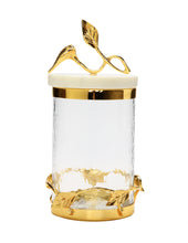 Load image into Gallery viewer, Glass Canister Gold Leaf Design and Marble Lid