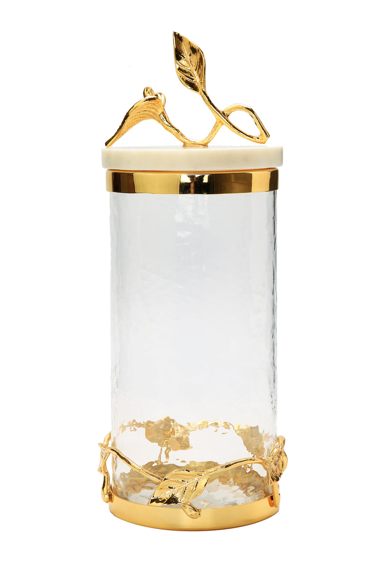 Glass Canister Gold Leaf Design and Marble Lid Classic Touch Decor