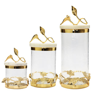 Glass Canister Gold Leaf Design and Marble Lid