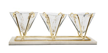 Load image into Gallery viewer, 3 Sectional Glass Relish Dish on Marble Base with Gold Brass