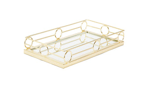 Oblong Mirror Tray with Gold Design 14"L