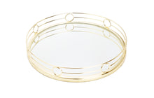 Load image into Gallery viewer, Round Mirror Tray Gold Design - 15.5&quot;D