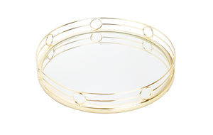 Round Mirror Tray Gold Design - 15.5"D