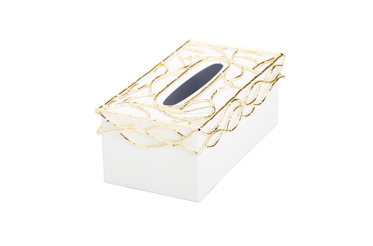 White Tissue Box Gold Mesh Design on Cover Classic Touch Decor