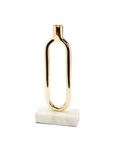 Load image into Gallery viewer, Gold Loop Taper Candle Holder on Marble Base - 11.75&quot;H