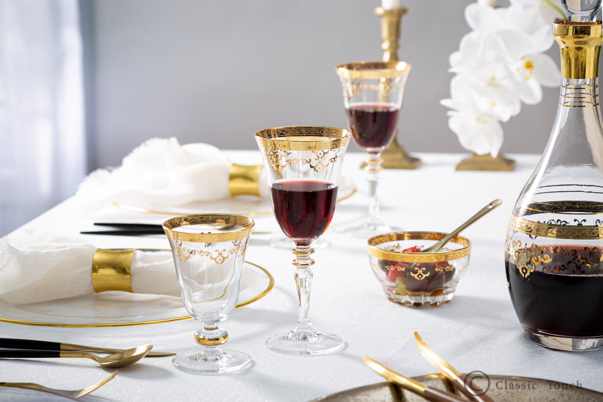 Set of 6 Modern Water Glasses with Gold Strip and Design - World