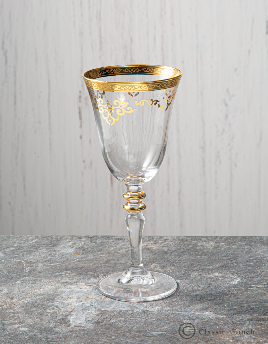 Set of 6 Wine Glasses Rich 24K Gold Design,8 oz – Classic Touch Decor