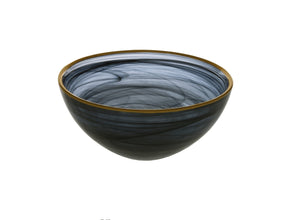 Black Alabaster Bowl With Gold Rim - 6.25"D