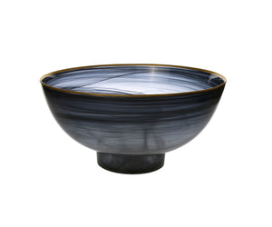 Black Alabaster Bowl With Base And Gold Scalloped - 10.5"D