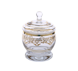 Glass Jar and Lid with Rich Gold Artwork Design