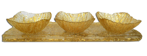 3 Bowls on Tray-Beveled Gold