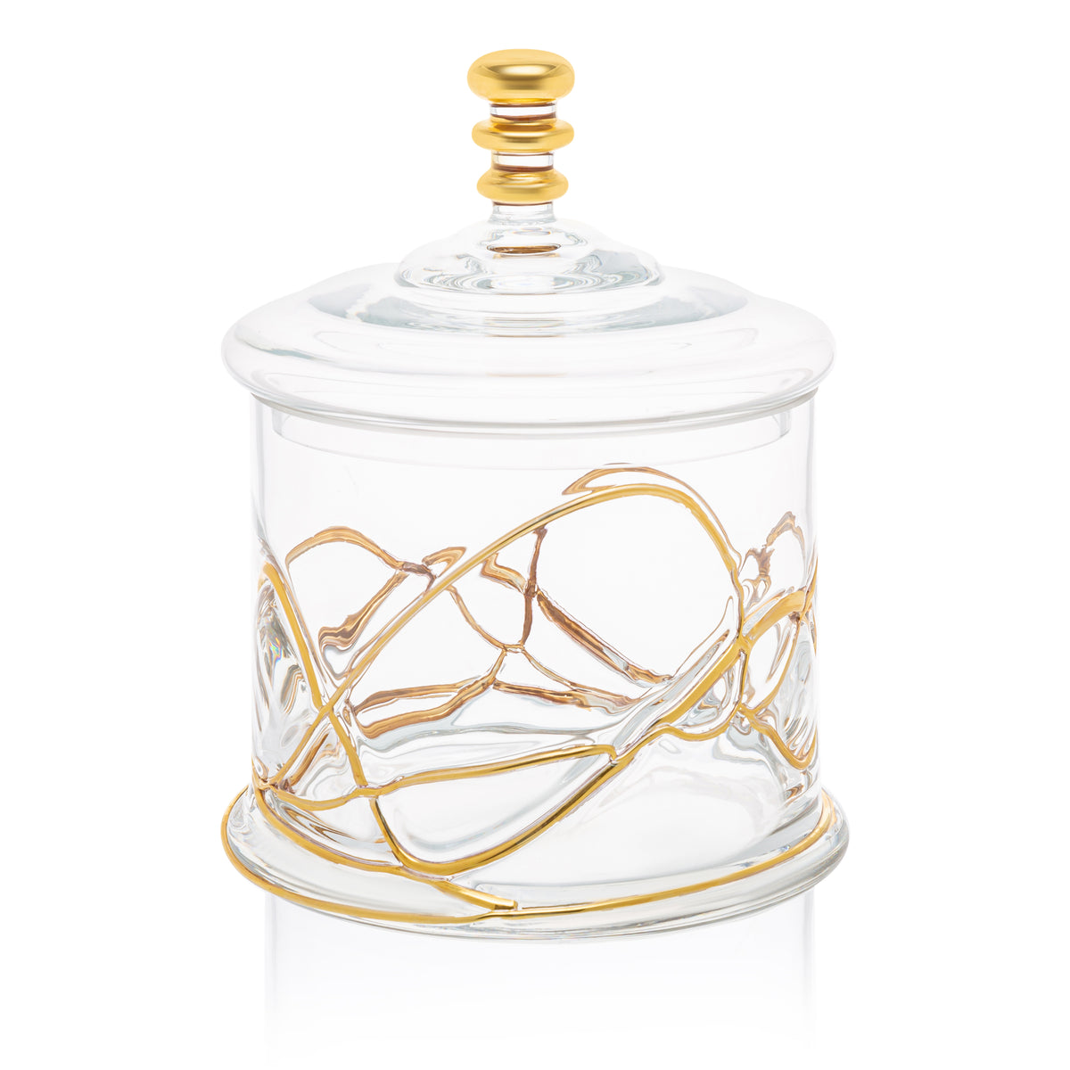 Glass Jar and Lid with 14k Gold Swirl Design – Classic Touch Decor