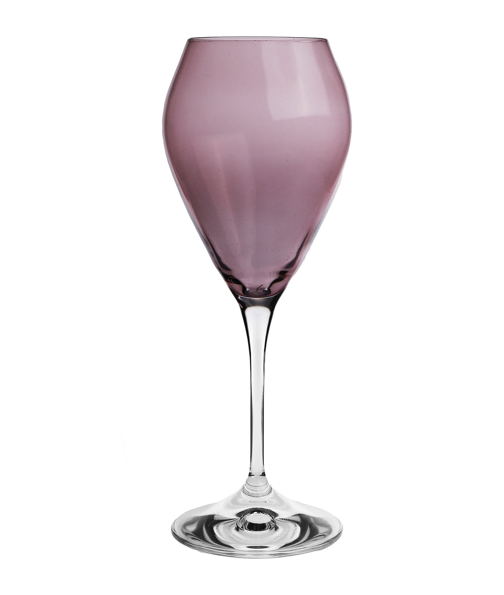 Set Of 6 Purple V Shaped Glasses With Clear Stem Classic Touch Decor