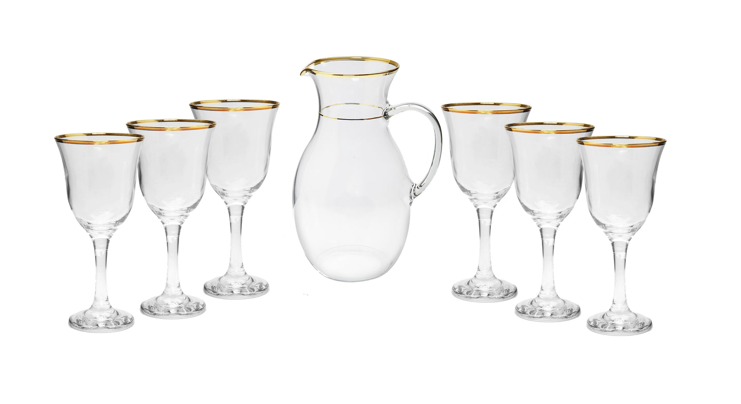 7 Piece Drinkware Set with Gold Rim Design