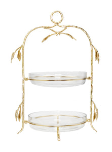 2 Tiered Centerpiece Glass with Gold Leaf
