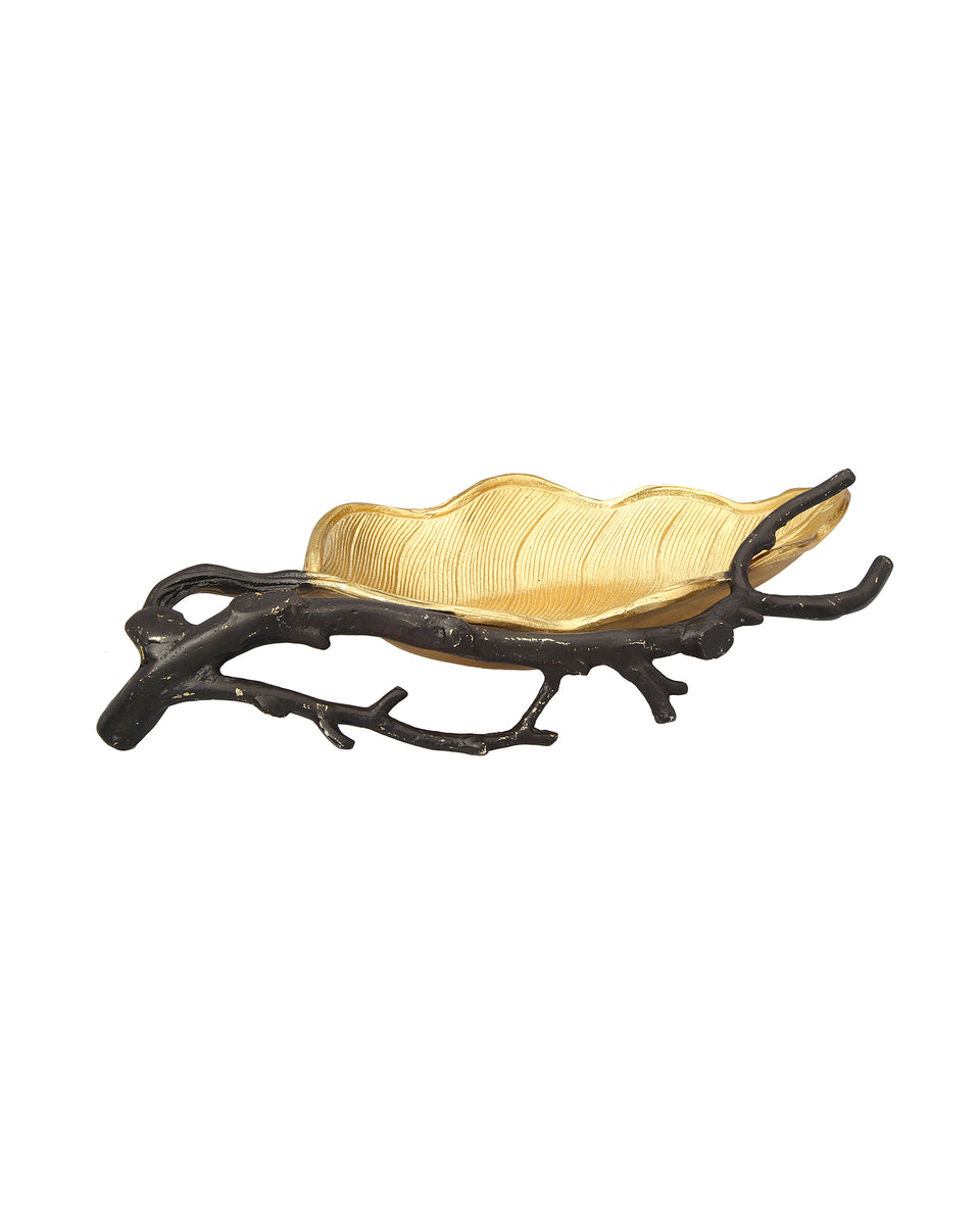 Gold Leaf Candy Dish with Black Branch Classic Touch Decor