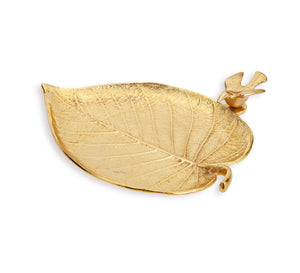 Gold Leaf Tray with Bird - 9"L x 8"W