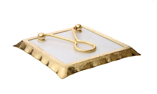 Square Marble Napkin Holder With Gold Rim - 7.75