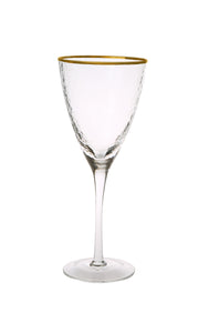 Set Of 6 Wine Glasses With Simple Gold Design - 3.5"D X 8.5"H