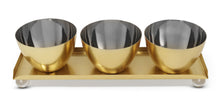 Load image into Gallery viewer, Gold 3 Bowl Relish Dish on Tray with Ball Legs - 14.8&quot;L