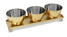 Load image into Gallery viewer, Gold 3 Bowl Relish Dish on Tray with Ball Legs - 14.8&quot;L