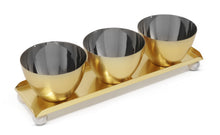 Load image into Gallery viewer, Gold 3 Bowl Relish Dish on Tray with Ball Legs - 14.8&quot;L